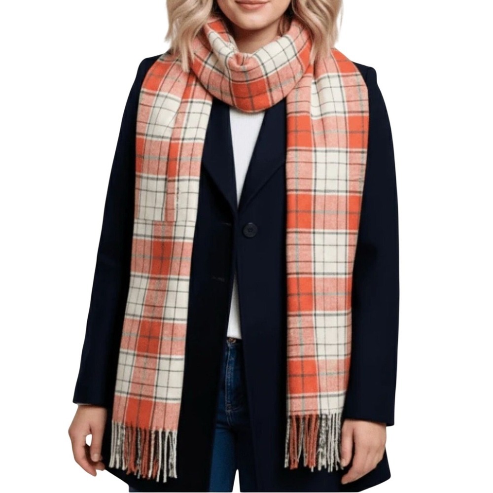 George Washington's‎ Mount Vernon Women’s Scarf Orange Tartan Plaid Fringe O/S